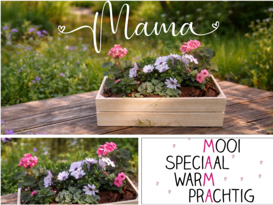 Foto van Houten liefde voor moederdag (bloembak)