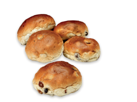 Foto van mini krentenbol met roomboter